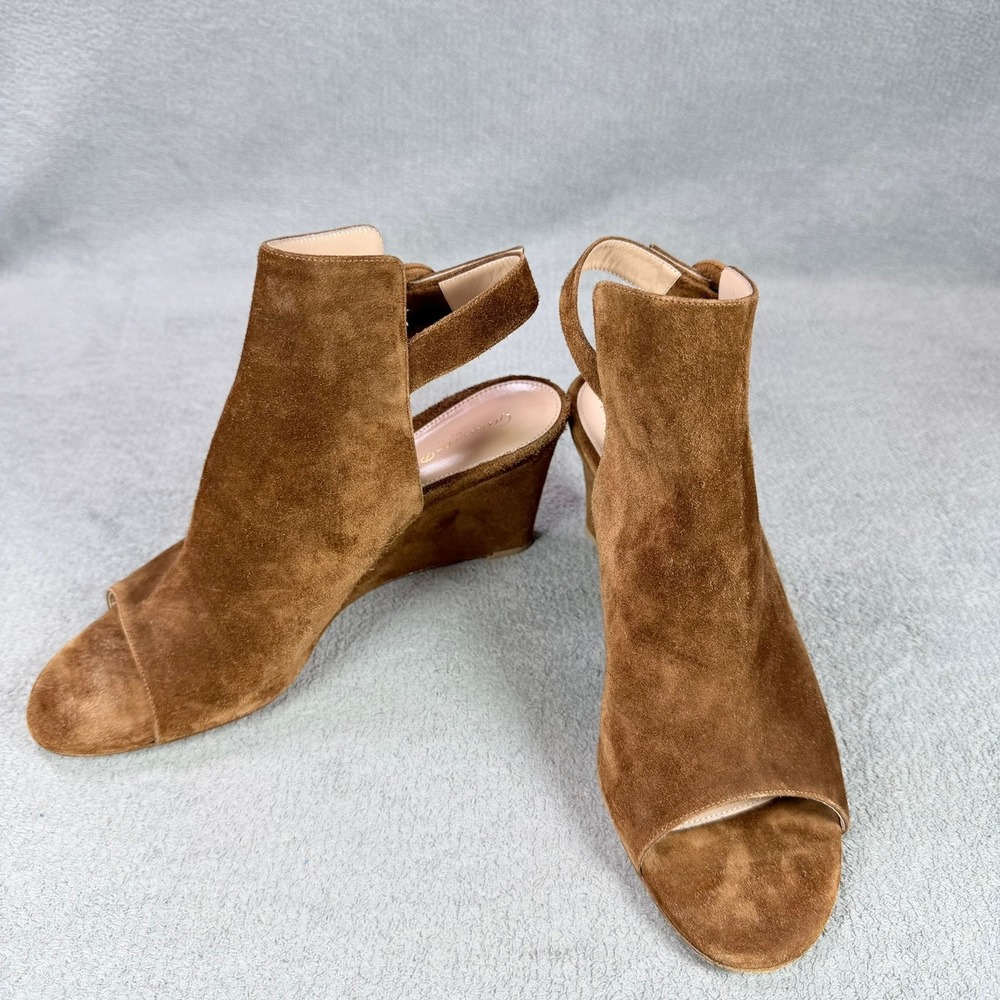 Gianvito Rossi Womens 39 Brown Suede Wedge Sandal Ankle Buckle Open Toe Italy